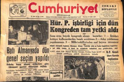 Cumhuriyet Gazetesi 16 Eylül 1957 - Irak Kralı Prenses Fazıla İle Nişanlandı - Süveyş Kanalı Dün Tıkandı GZ119683 - 1