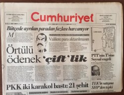 Cumhuriyet Gazetesi 16 Eylül 1993 - Örtülü Ödenekte Çifte Örtü GZ6740 - 2