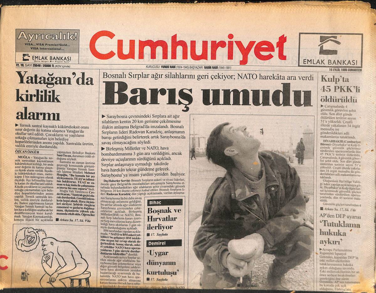 Cumhuriyet Gazetesi 16 Eylül 1995 - Basketbol Deyince Magic... - Refah-Hizbullah-İran Bağlantısı GZ148029 - 1