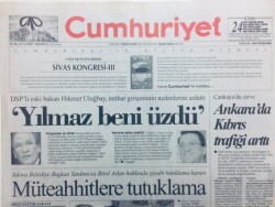 Cumhuriyet Gazetesi 16 Eylül 1999 - Yılmaz Beni Üzdü, Müteahhitlere Tutuklama GZ43187 - 1