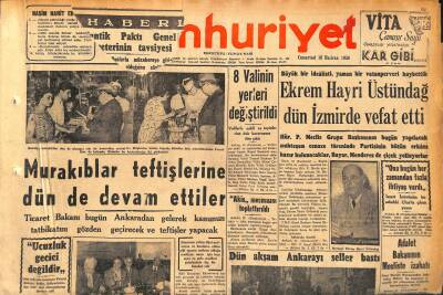 Cumhuriyet Gazetesi 16 Haziran 1956 - Kasım Gülek Bu Akşam Ankaraya Hareket Ediyor - Dün Akşam Ankarayı Seller Bastı GZ119800 - 1