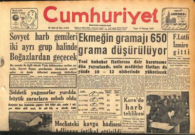 Cumhuriyet Gazetesi 16 Haziran 1957 - Sovyet Harb Gemileri İki Ayrı Grup halinde Boğazlardan Geçecek - Korede Harb Tehlikesi GZ119888 - 1