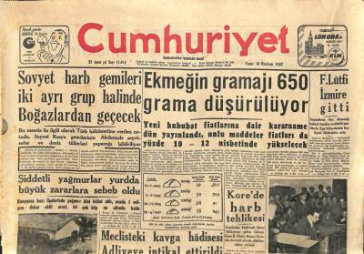 Cumhuriyet Gazetesi - 16 Haziran 1957 - Sovyet Harp Gemileri Boğazdan Geçecek GZ110314 - 1