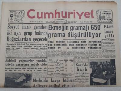 Cumhuriyet Gazetesi 16 Haziran 1957 - Sovyet Harp Gemileri Boğazlardan Geçecek GZ71921 - 1