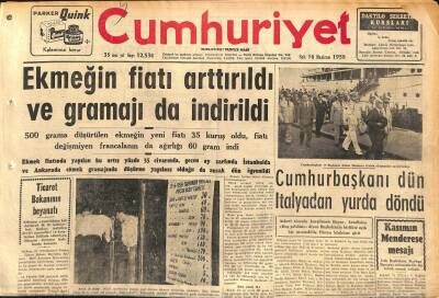 Cumhuriyet Gazetesi 16 Haziran 1959 - Siirtte Zengin Bir Petrol Damarı Bulundu - Cumhurbaşkanı Dün İtalyadan Yurda Döndü GZ120123 - 1