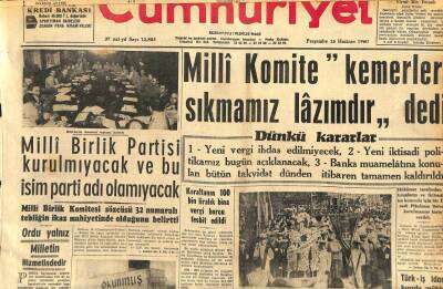 Cumhuriyet Gazetesi 16 Haziran 1960 - Milli Komite Kemer Sıkmamız Lazımdır Dedi GZ110000 - 1