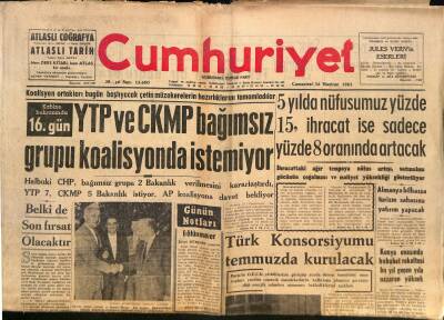 Cumhuriyet Gazetesi 16 Haziran 1962 - Türk Konsorsiyumu Temmuzda Kurulacak - Kuvvetler Kumandanları Gölcükte GZ125363 - 1