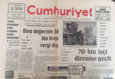 Cumhuriyet Gazetesi 16 Haziran 1970 - 70 Bin İşçi Direnişe Geçti - GZ12094 - 2