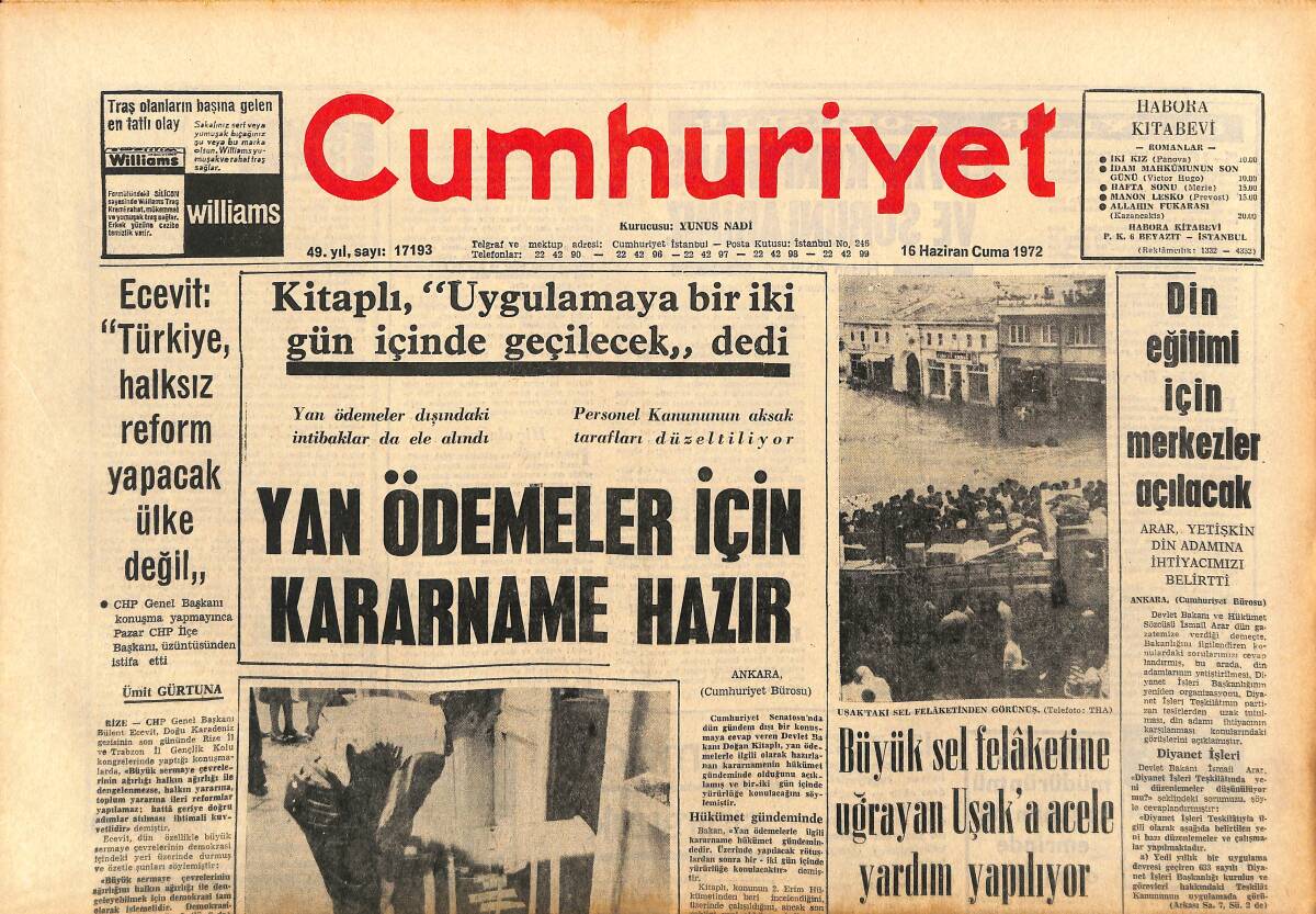 Cumhuriyet Gazetesi 16 Haziran 1972 - Ecevit: Türkiye, Halksız Reform Yapacak Ülke Değil! - Tümkan Balkan Rekoru Kırdı! GZ143202 - 1