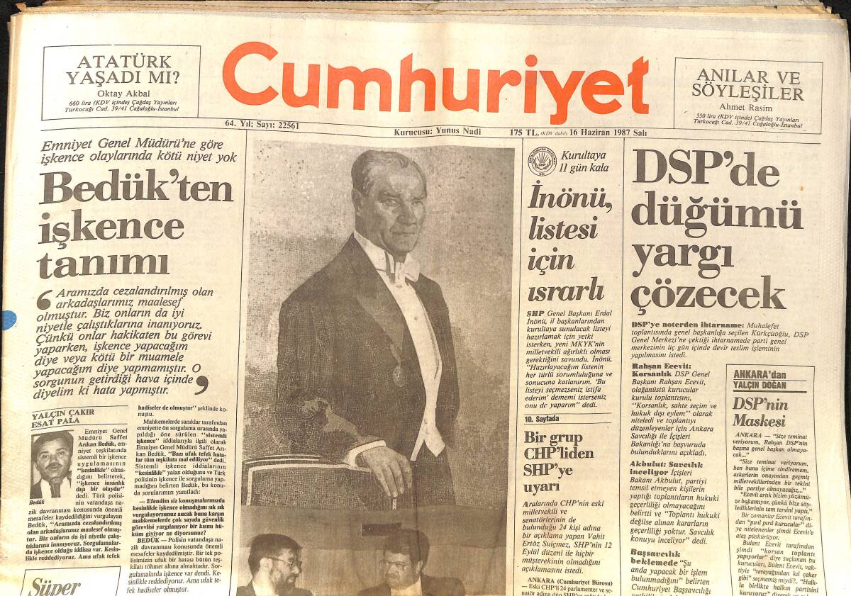 Cumhuriyet Gazetesi 16 Haziran 1987 - Musavi Ankara'da, Anıtkabir'i Ziyaret Etmedi - Rıdvan: Galatasaray'ın 50 Milyonunu Verdim GZ140041 - 1