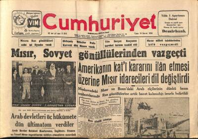 Cumhuriyet Gazetesi 16 Kasım 1956 - Arab Devletleri Üç Hükümete Dün Ültimaton Verdiler GZ85183 - 1