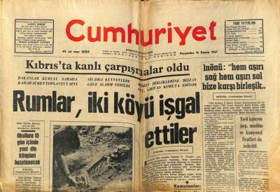 Cumhuriyet Gazetesi 16 Kasım 1967 - Kıbrısta Kanlı Çarpışmalar Oldu Rumlar İki Köyü İşgal Ettiler GZ59085 - 1