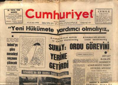 Cumhuriyet Gazetesi 16 Mart 1971 - İnönüye Göre Meseleyi Seçmen Çözecek GZ87197 - 1