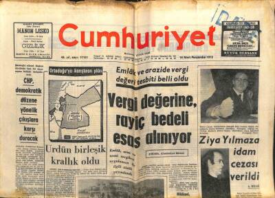 Cumhuriyet Gazetesi 16 Mart 1972 - Ziya Yılmaza İdam Cezası Verildi GZ103258 - 1
