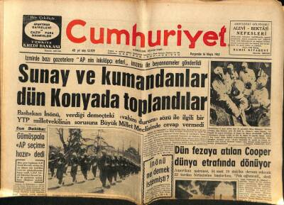 Cumhuriyet Gazetesi 16 Mayıs 1963 - Sunay Ve Kumandanlar Dün Konyada Toplandılar GZ81333 - 1