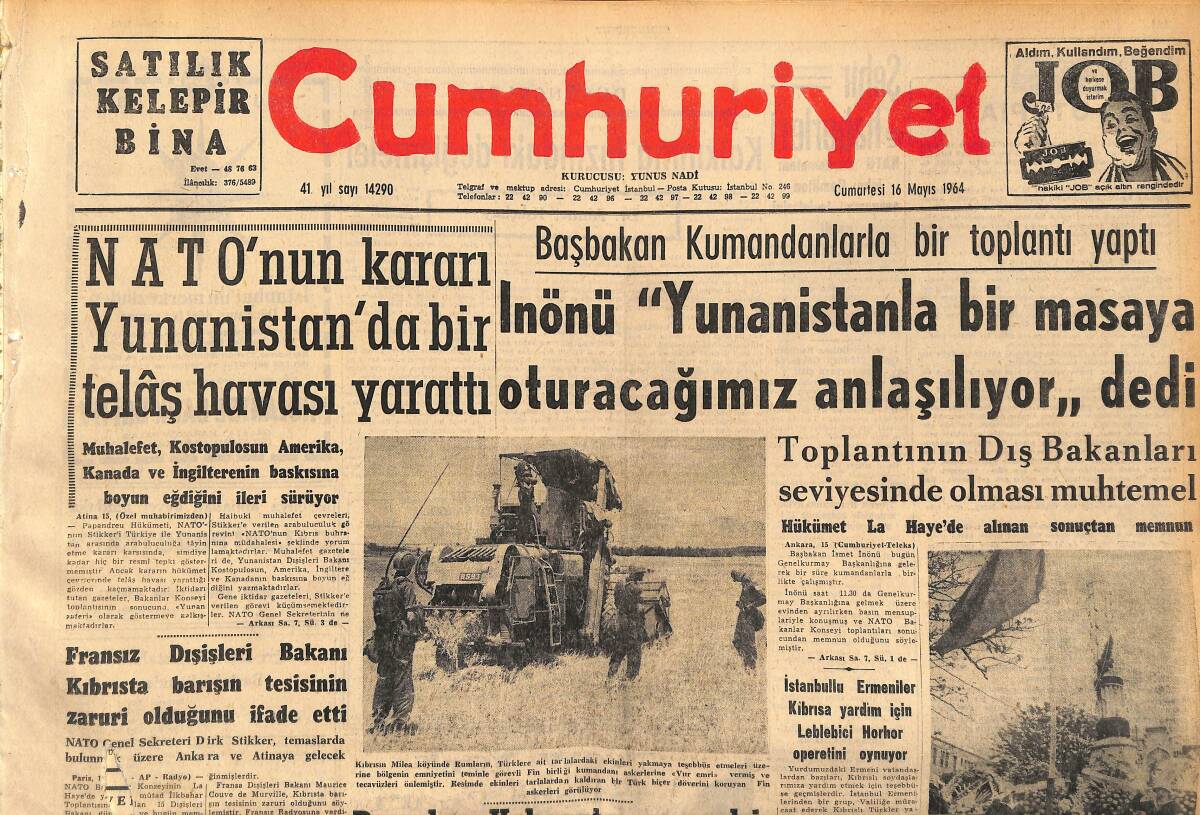 Cumhuriyet Gazetesi 16 Mayıs 1964 - NATO'nun Kararı Yunanistan'da Bir Telâş Havası Yarattı GZ160403 - 1