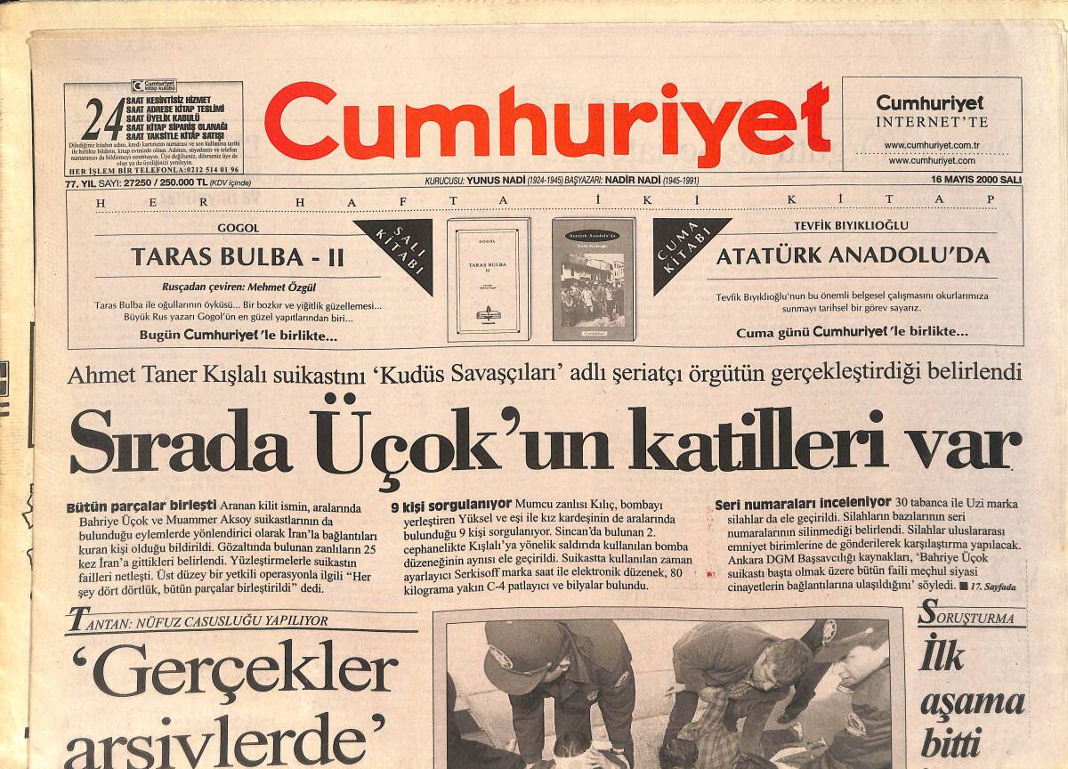 Cumhuriyet Gazetesi 16 Mayıs 2000 - Galatasaray Kopenhag'da - Filistinlinin Öfkesi Büyük GZ2582 - 1
