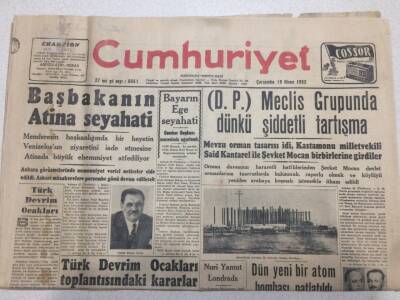 Cumhuriyet Gazetesi 16 Nisan 1952 - Başbakanın Atina Seyahati GZ52702 - 1
