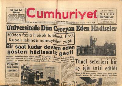 Cumhuriyet Gazetesi 16 Nisan 1958 - Lana Turner Kızı Cheryl İle Görüştü - Üniversitede Dün Cereyan Eden Hadiseler GZ98135 - 1