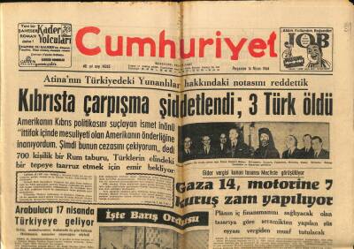 Cumhuriyet Gazetesi 16 Nisan 1964 - Kıbrısta Çatışma Şiddetlendi 3 Türk Öldü, Barış Ordusu, Sıkıyönetim 2 Ay Daha Uzatılıyır,Twist Ve Bossa Nova Bale GZ87979 - 1