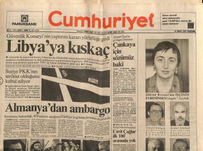 Cumhuriyet Gazetesi 16 Nisan 1992 - ABDden Sırplara Gözdağı - Almanyadan Ambargo - Libyaya Kıskaç GZ123145 - 1