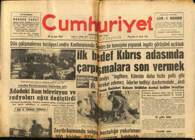 Cumhuriyet Gazetesi 16 Ocak 1964 - İlk Hedef Kıbrıs Adasında Çarpışmalara Son Vermek GZ76033 - 1