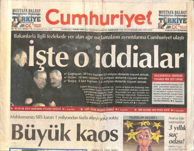 Cumhuriyet Gazetesi 16 Ocak 2014 - Bakanlarla İlgili Fezlekede Yer Alan Ağır Suçlamaların Ayrıntılarına Cumhuriyet Ulaştı GZ96001 - 1