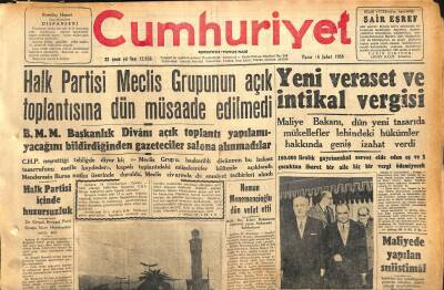 Cumhuriyet Gazetesi 16 Şubat 1958 - Numan Menemencioğlu Dün Vefat Etti - Yeni Veraset Ve İntikal Vergisi GZ120399 - 1