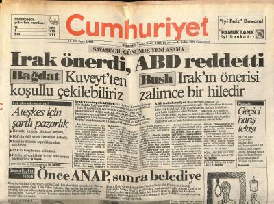 Cumhuriyet Gazetesi 16 Şubat 1991 - Tommikse Karşı Alparlsan - Körfez Savaşında Yeni Aşama... GZ121804 - 1