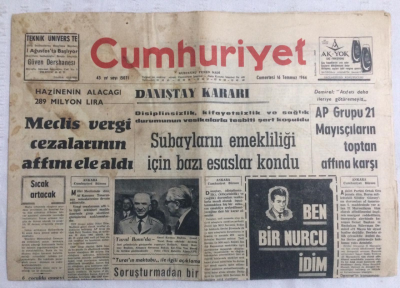 Cumhuriyet Gazetesi 16 Temmuz 1966 - Meclis Vergi Cezalarının Affını Ele Aldı - GZ19174 - 1