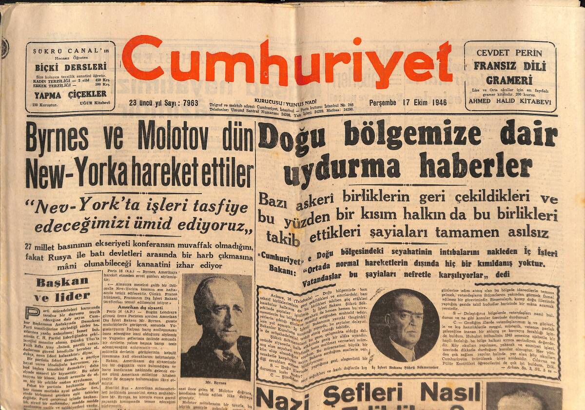 Cumhuriyet Gazetesi 17 Ekim 1946 - Nazi Şefleri Nasıl İdam Edildi - Jeanne d'Arc Dün Geldi GZ146783 - 1