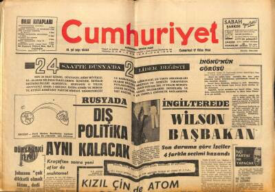 Cumhuriyet Gazetesi 17 Ekim 1964 - Kızıl Çin`de Atom Bombası Patladı GZ88102 - 1