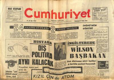 Cumhuriyet Gazetesi 17 Ekim 1964 - Tito Kıbrıs Resmi Ziyaretini Yarıda Kesti GZ84963 - 1