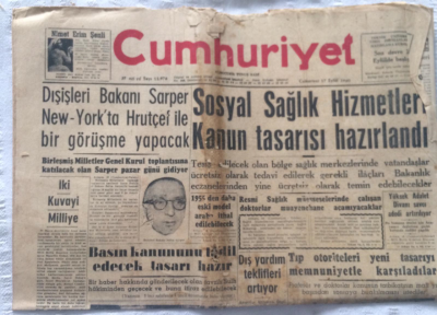 Cumhuriyet Gazetesi 17 Eylül 1960 - Sosyal Sağlık Hizmetleri Kanun Tasarısı Hazırlandı - GZ19343 - 1
