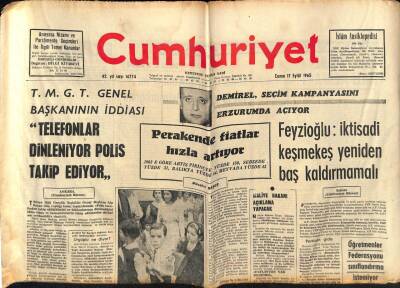 Cumhuriyet Gazetesi 17 Eylül 1965 - Öğretmenler Federasyonu Sınıflandırma İstemiyor GZ85558 - 1