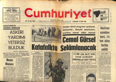 Cumhuriyet Gazetesi 17 Eylül 1966 - Haziran Ayından Beri , 14 Ton Altın Terhin Edildi GZ85433 - 1