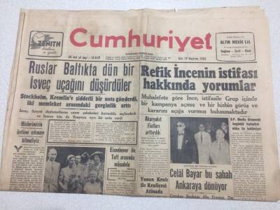 Cumhuriyet Gazetesi 17 Haziran 1952 - Ruslar İsveç Uçağını Düşürdü GZ52810 - 1