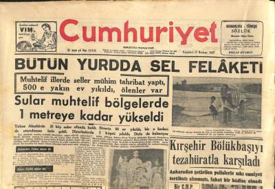 Cumhuriyet Gazetesi - 17 Haziran 1957 - Bütün Yurtta Sel Felaketi GZ110313 - 1