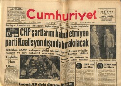 Cumhuriyet Gazetesi 17 Haziran 1962 - CHP Şartlarını Kabul Etmiyen Parti Koalisyon Dışında Bırakılacak - Şampiyon Galatasaray İst.Sporu 4-1 Yendi GZ121803 - 1