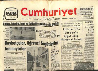 Cumhuriyet Gazetesi 17 Haziran 1968 - ABD , Askeri Ve İktisadi Yardımı Kısıyor GZ80334 - 1