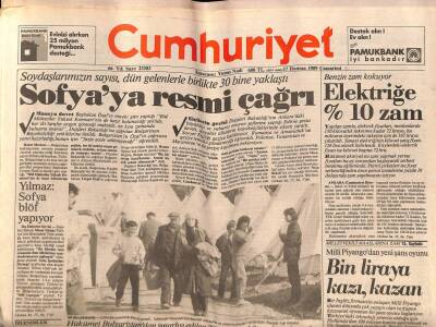 Cumhuriyet Gazetesi 17 Haziran 1989 - Sofyaya Resmi Çağrı GZ65088 - 1