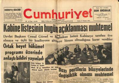 Cumhuriyet Gazetesi 17 Kasım 1961 - Kabine Listesinin Bugün Açıklanması Muhtemel GZ80300 - 1