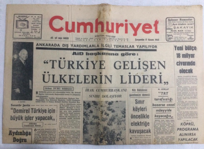 Cumhuriyet Gazetesi 17 Kasım 1965 - Aid Başkanına Göre Türkiye Gelişen Ülkelerin Lideri - GZ19112 - 1