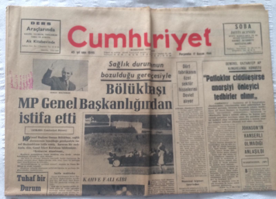 Cumhuriyet Gazetesi 17 Kasım 1966 - Bölükbaşı MP Genel Başkanlığından İstifa Etti - GZ19300 - 1