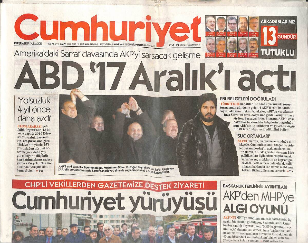 Cumhuriyet Gazetesi 17 Kasım 2016 - Boğaziçi Ayakta - Djokovic Yarı Finalde GZ135475 - 1