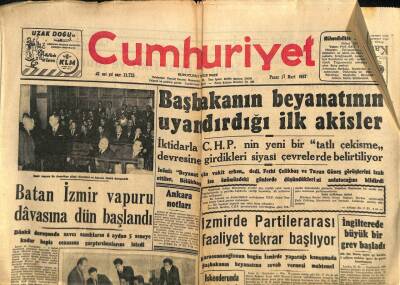 Cumhuriyet Gazetesi 17 Mart 1957 - Batan İzmir Vapuru Davasına Dün Başlandı GZ85307 - 1