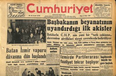 Cumhuriyet Gazetesi 17 Mart 1957 - Batan İzmir Vapuru Dâvasına Dün Başlandı - İngilterede Büyük Bir Grev Başladı GZ120807 - 1