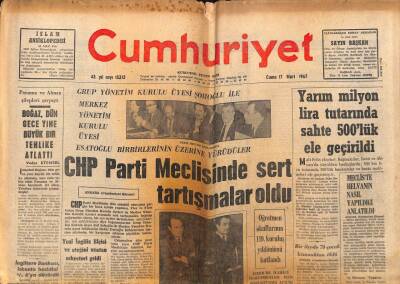 Cumhuriyet Gazetesi 17 Mart 1967 - Temel Haklar Tasarısı Tanzimat Fermanının Okunduğu Yerde Yakıldı GZ98084 - 1