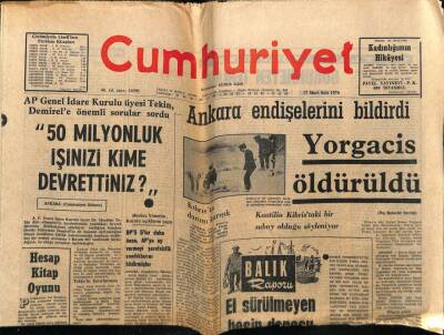 Cumhuriyet Gazetesi 17 Mart 1970 - Yorgacis Öldürüldü GZ78098 - 1