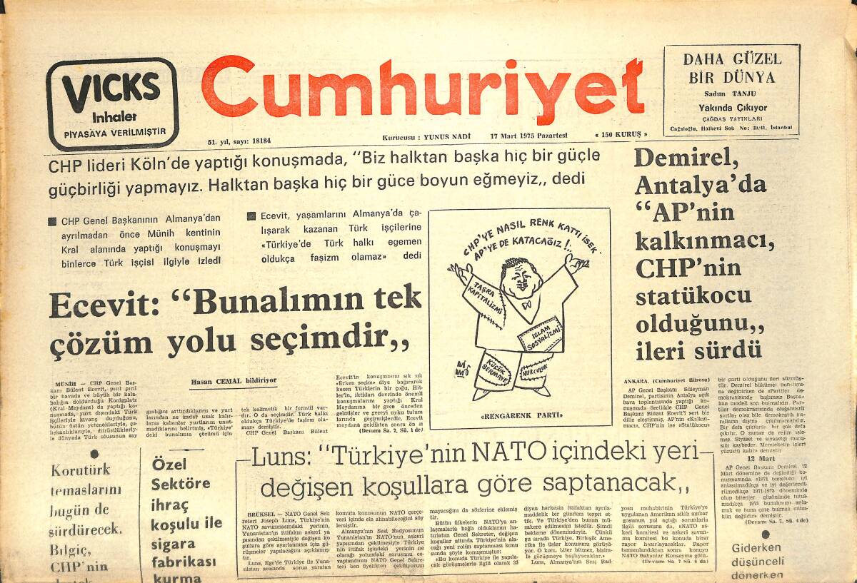 Cumhuriyet Gazetesi 17 Mart 1975 - İran , Türkiye'den Alacağı Malların 5 Yıllık Tutarını Peşin Ödeyecek GZ143708 - 1
